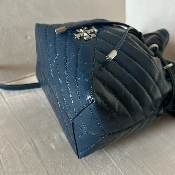 Tory Burch Drawstring Bucket Bag Blue Leather - Picture 5 of 14